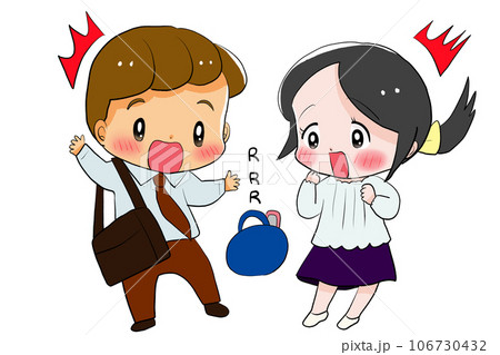 電話がなって驚く男女 電話がなって驚く男女 106730432