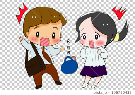 電話がなって驚く男女 電話がなって驚く男女 106730432