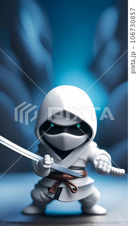 3d white ninja cartoon character illustration 106730857