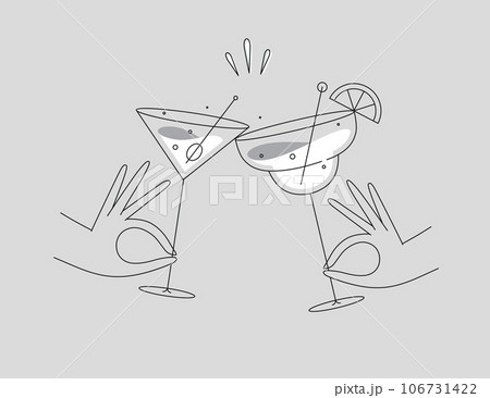 Hand holding margarita and manhattan clink glasses grey 106731422
