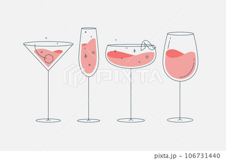 Cocktails glasses manhattan champagne wine daiquiri flat line Cocktails glasses manhattan champagne wine daiquiri flat line 106731440