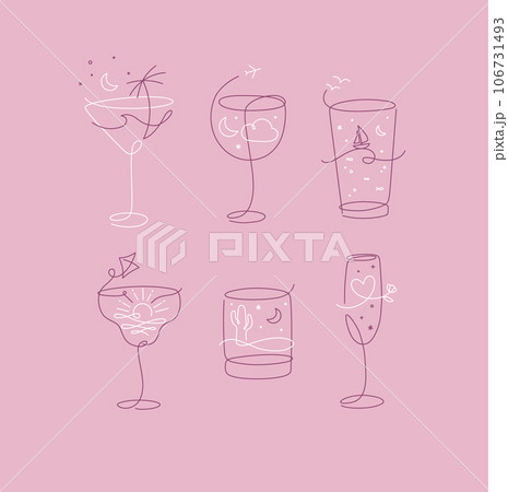 Cocktail glasses line style vacation holiday theme pink Cocktail glasses line style vacation holiday theme pink 106731493