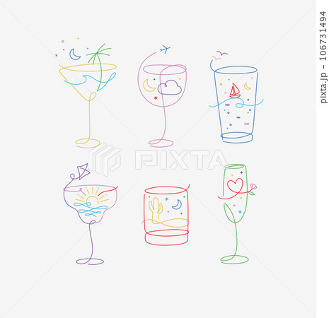 Cocktail glasses line style vacation holiday theme color 106731494