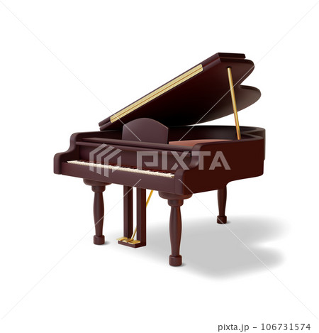 3d Classic Grand Piano Cartoon Style Musical Instrument Isolated on a White Background. Vector illustration of Pianoforte for Concert 106731574