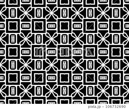 Tribe motif seamless Black and white line geometrical ethnic wallpaper Ancient mosaic Ethnical folk image Tribal ornament. Embroidery background 106732690