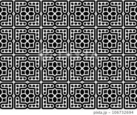 Tribe motif seamless Black and white line geometrical ethnic wallpaper Ancient mosaic Ethnical folk image Tribal ornament. Embroidery background 106732694