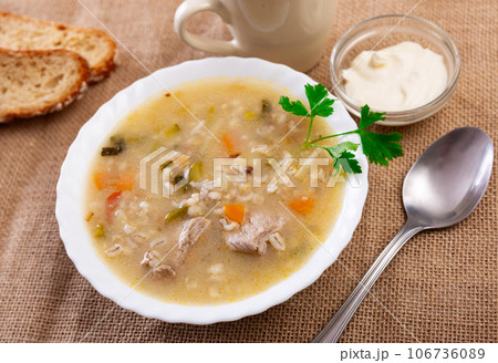 Rassolnik - Traditional Russian soup with pickled cucmbers Rassolnik - Traditional Russian soup with pickled cucmbers 106736089