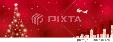 クリスマスツリーと街並みの赤い背景 クリスマスツリーと街並みの赤い背景 106736420