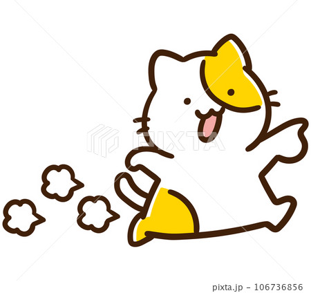 右側を指差しながらその方向へ向かうかわいいねこのデフォルメイラスト 106736856