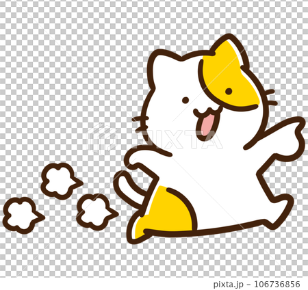 右側を指差しながらその方向へ向かうかわいいねこのデフォルメイラスト 106736856