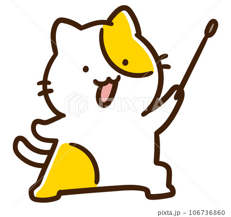 教鞭を持って右上を示すかわいいねこのキャラクターのデフォルメイラスト 教鞭を持って右上を示すかわいいねこのキャラクターのデフォルメイラスト 106736860