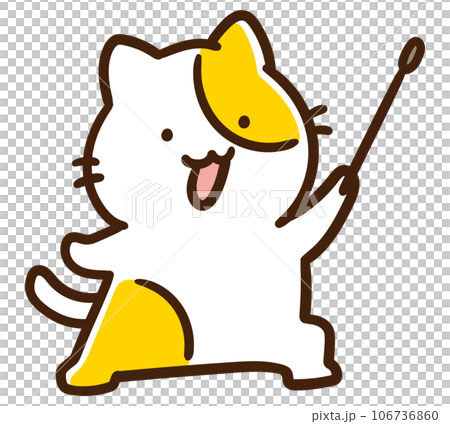 教鞭を持って右上を示すかわいいねこのキャラクターのデフォルメイラスト 教鞭を持って右上を示すかわいいねこのキャラクターのデフォルメイラスト 106736860
