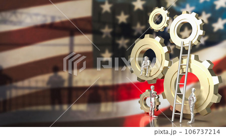 The Business man and gear group on America flag Background 3d rendering 106737214
