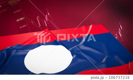 The Laos flag on Business chart Background 3d rendering 106737216