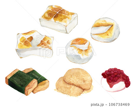 手描き水彩の美味しそうな餅のセットイラスト 手描き水彩の美味しそうな餅のセットイラスト 106738469