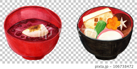 手描き水彩のお汁粉とお雑煮のイラスト 106738472