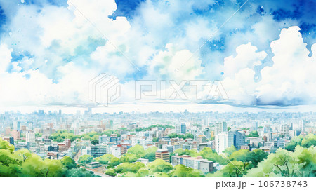 地方都市の風景のイメージ水彩イラスト「AI生成画像」 106738743