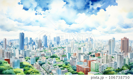 地方都市の風景のイメージ水彩イラスト「AI生成画像」 地方都市の風景のイメージ水彩イラスト「AI生成画像」 106738750