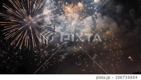 Colorful vibrant Firework celebrate anniversary happy new year 2023, 4th of july holiday festival. colorful firework in the night time to celebrate national holiday. countdown new year 2023 party time Colorful vibrant Firework celebrate anniversary happy new year 2023, 4th of july holiday festival. colorful firework in the night time to celebrate national holiday. countdown new year 2023 party time 106738884