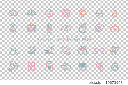 2024年辰や縁起物のシンプルおしゃれなお正月のシンボル・年賀素材用の細い線のベクターアイコンセット 2024年辰や縁起物のシンプルおしゃれなお正月のシンボル・年賀素材用の細い線のベクターアイコンセット 106739084