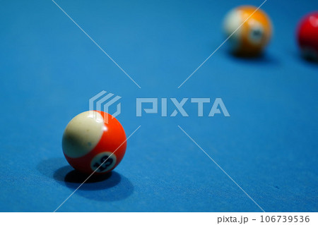 After being struck on the billiard table in a game of billiards, several billiard balls After being struck on the billiard table in a game of billiards, several billiard balls 106739536
