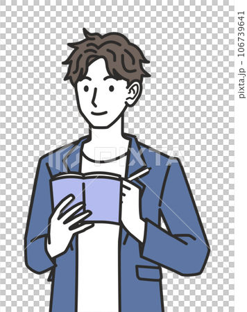 A man in a casual office outfit taking notes A man in a casual office outfit taking notes 106739641