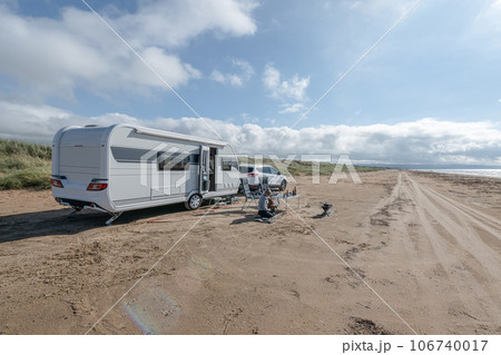 Caravan Campig beautiful landscape beach sand dunes near Melbystrand Laholm Sweden coast outdoor Lifestyle 106740017