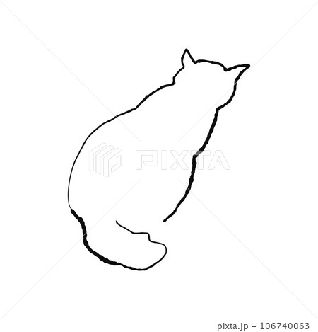 シンプルでおしゃれなインク手描きモノクロ線画イラスト）座っている白 