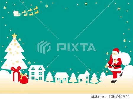 フレーム　広告　クリスマス　アイソメトリック　サンタクロース　街並み　デザイン　イラスト素材 106740974