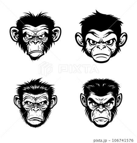 Monkey face with angry and funny expression. Monkey head logo vector set, monkey face logo isolated. monkey logo, icon illustration. animal pet logo vector	 106741576