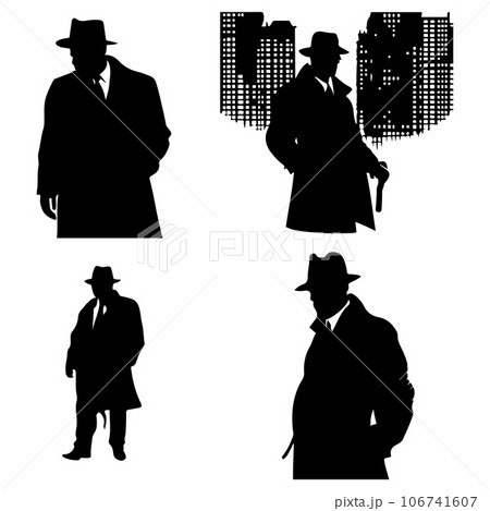Mafia silhouette vector, Detective silhouette vector isolated on white background	 106741607