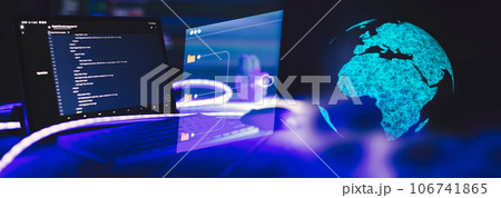 Server logs analysis. Closeup developing programming and coding technologies. Developer working on web sites codes in office. Server logs analysis. Closeup developing programming and coding technologies. Developer working on web sites codes in office. 106741865
