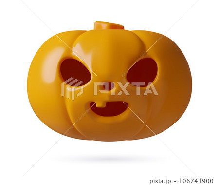 Halloween pumpkin 3d icon. Three dimensional glossy plastic funny baby Jack Lantern evil carved face 106741900
