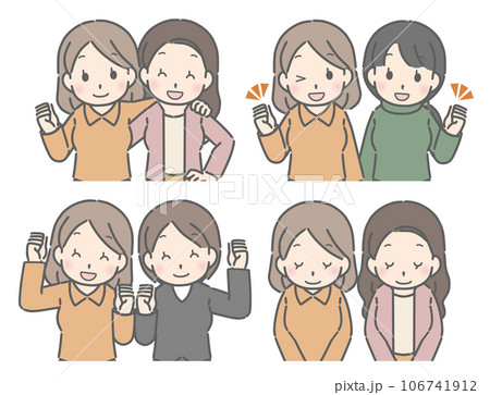 二人でポーズをとる若い女性（私服） 106741912