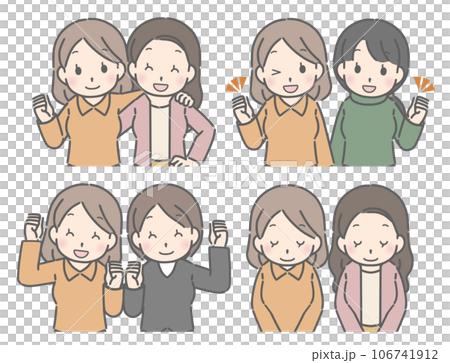二人でポーズをとる若い女性（私服） 106741912