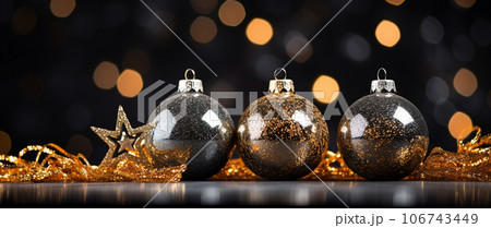 やさしくぼかされた青い背景の上に、星とバブルで飾られたクリスマスツリー。 106743449