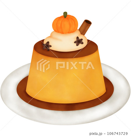 Watercolor Autumn Pumpkin Dessert. Pumpkin Pudding. 106743729