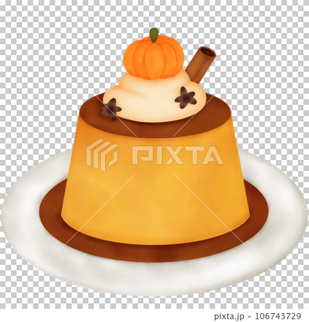Watercolor Autumn Pumpkin Dessert. Pumpkin Pudding. 106743729