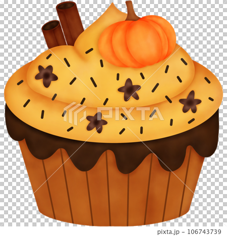 Watercolor Autumn Pumpkin Dessert. Pumpkin Cupcake. 106743739