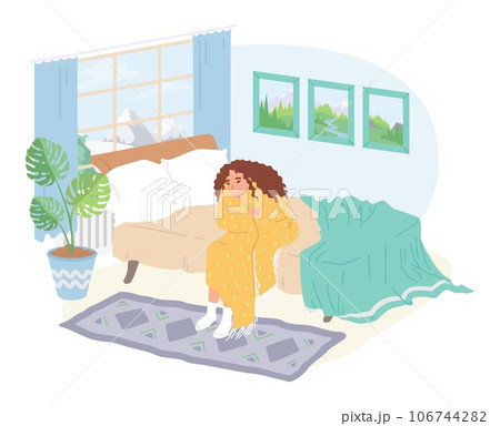 Woman suffering from low temperature at home scene 106744282