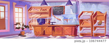 Broken and abandoned bakery shop interior Broken and abandoned bakery shop interior 106744477