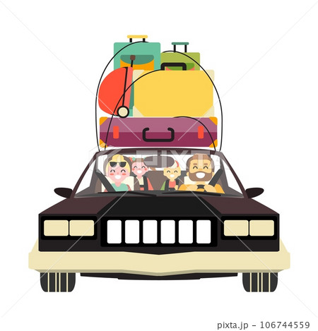 Happy family with luggage bag traveling by car Happy family with luggage bag traveling by car 106744559