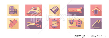 Sewing Tool and Equipment Icons for Needlework Vector Set Sewing Tool and Equipment Icons for Needlework Vector Set 106745380
