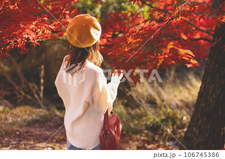 紅葉を楽しむ女性 紅葉を楽しむ女性 106745386