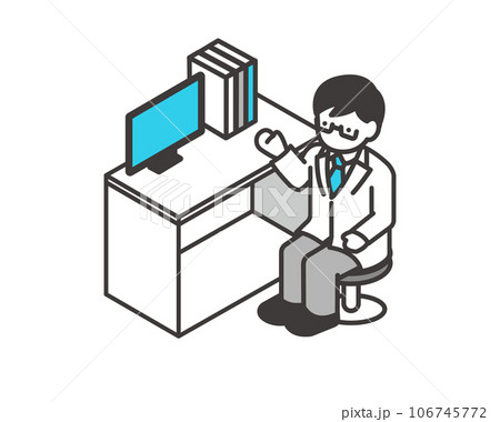 診察室にいる医者のアイソメアイコンのベクターイラスト素材 106745772
