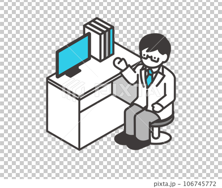 診察室にいる医者のアイソメアイコンのベクターイラスト素材 106745772
