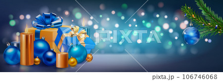 Gift boxes, candles and balls Gift boxes, candles and balls 106746068