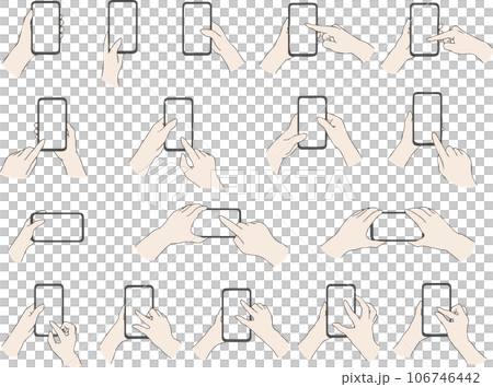 スマホを操作する手、横画面で動画見る手、スクロールする手（画面透明） 106746442