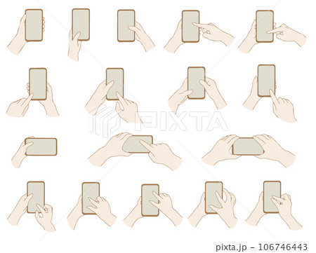 スマホを操作する手、横画面で動画見る手、スクロールする手（茶色） 106746443