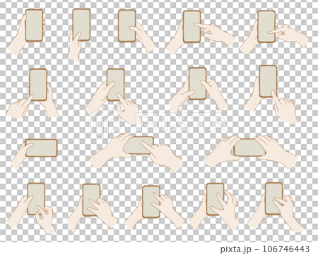 スマホを操作する手、横画面で動画見る手、スクロールする手（茶色） 106746443